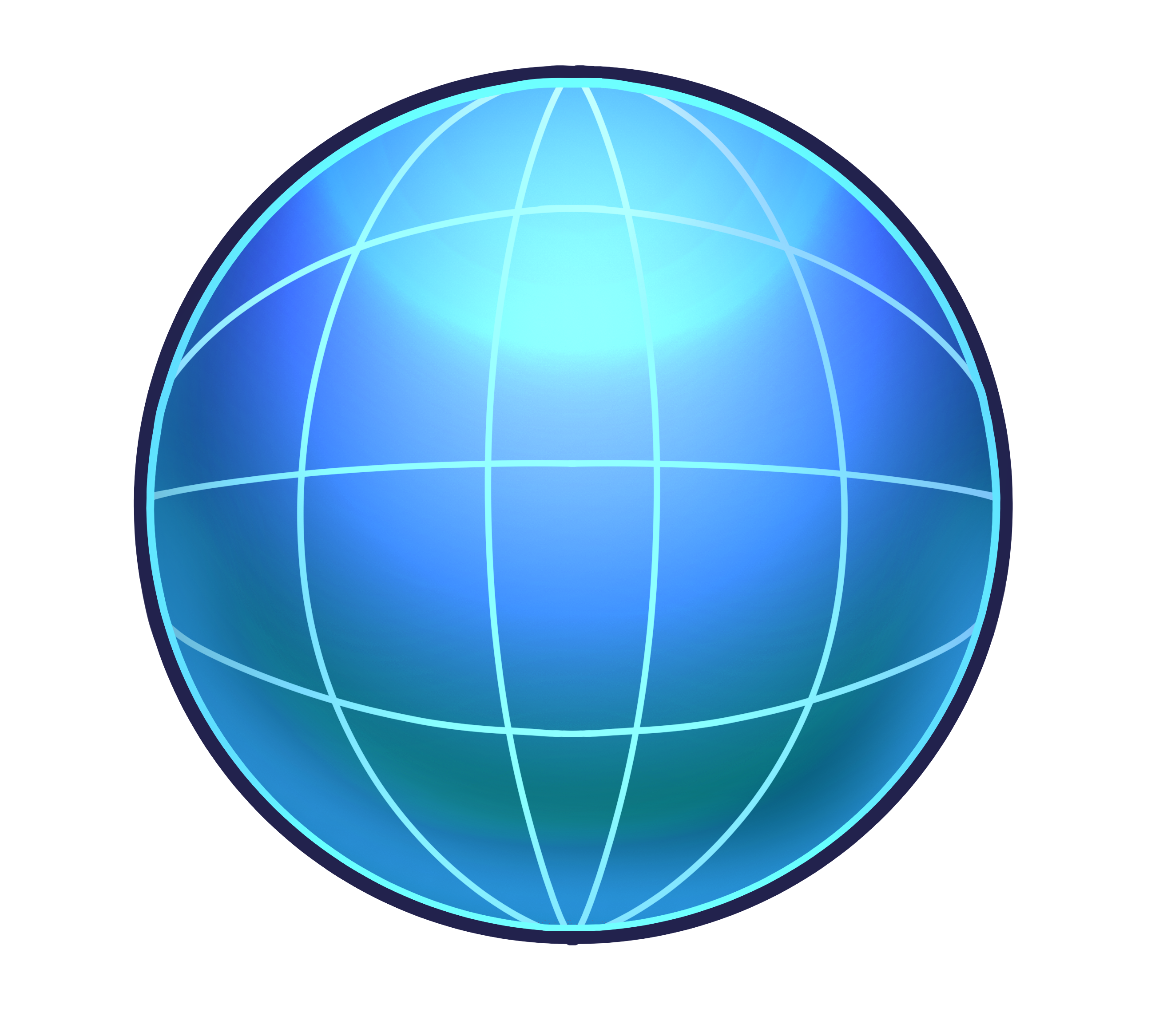 Voice's datasphere depicting a gridded sphere.  Art by @b00_byte