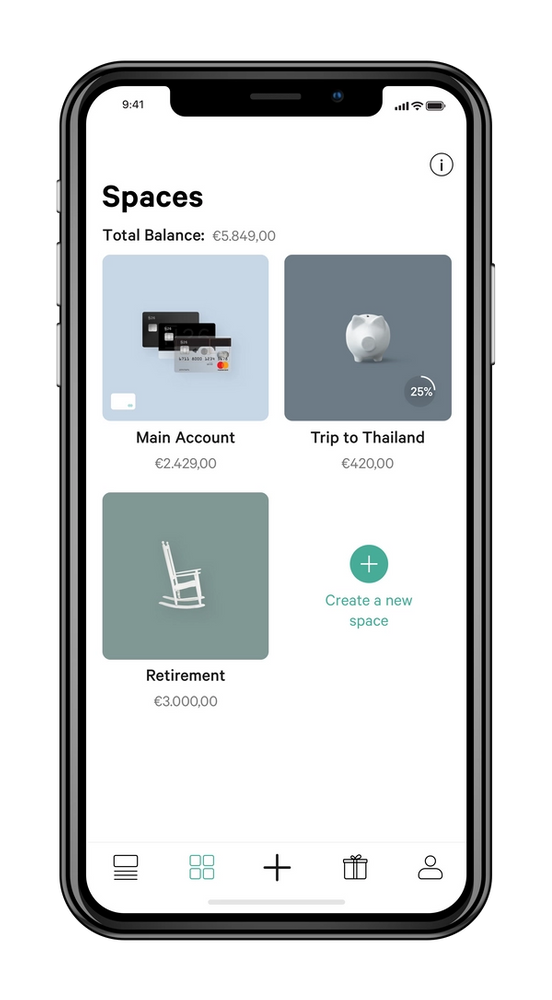 Mobile showing app's spaces dashboard