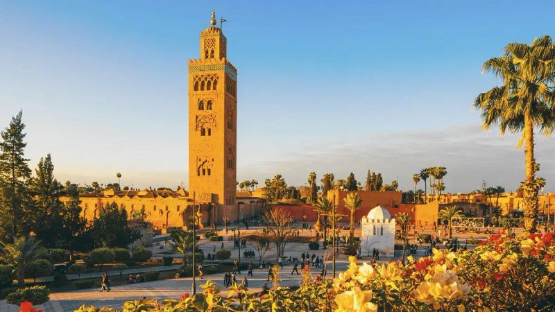 Aerial view of Marrakech city with the Atlas Mountains in the background