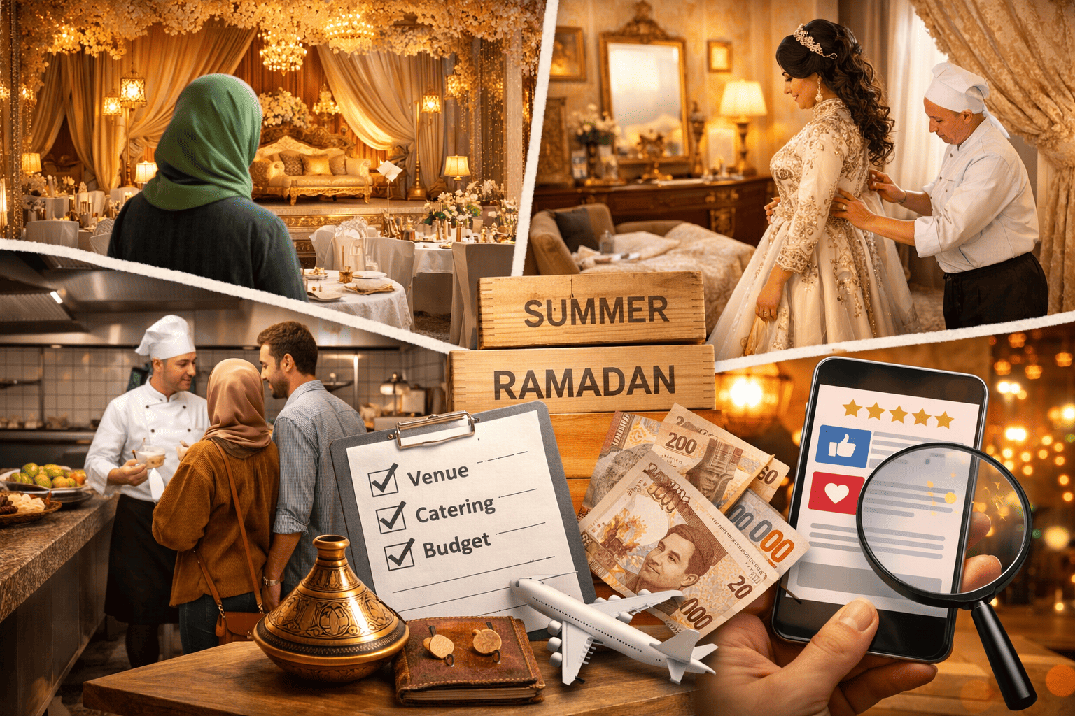 Moroccan wedding hall decorated for a traditional wedding celebration.