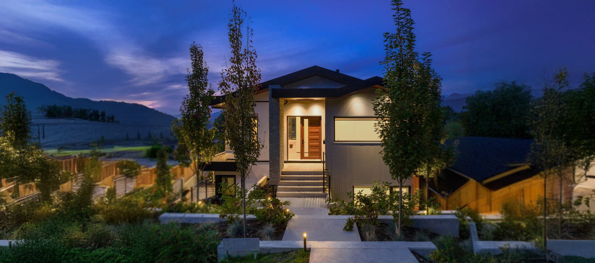 Modern connected home at dusk
