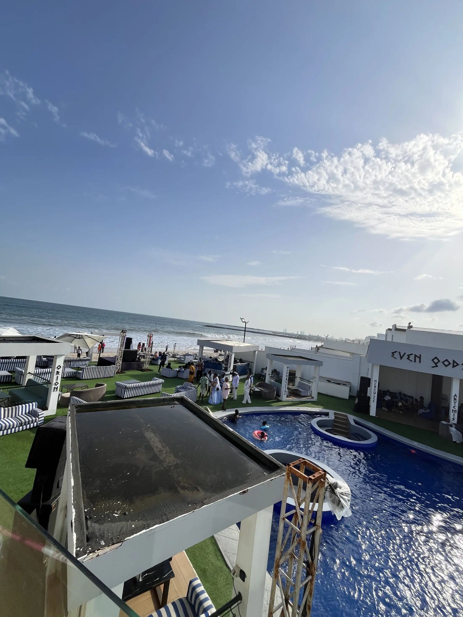 The pool, the cabanas and the ocean beyond