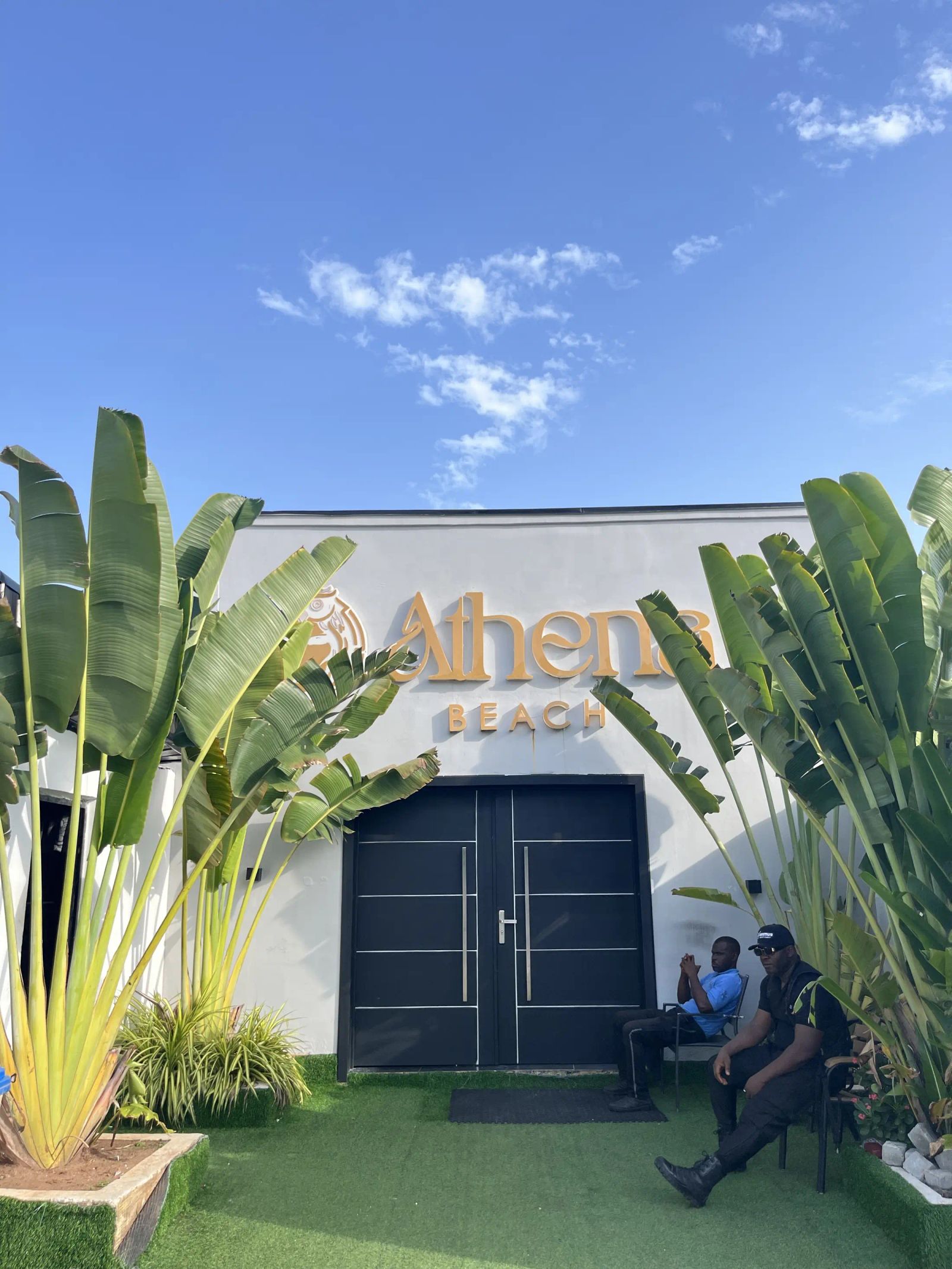 The Athena entrance between tropical plants