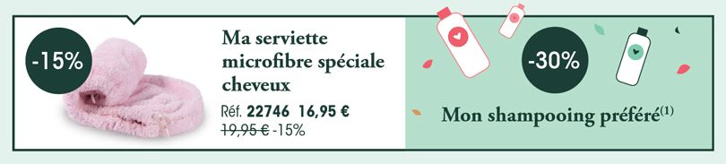 promotion sur la serviette microfibre et le shampoing