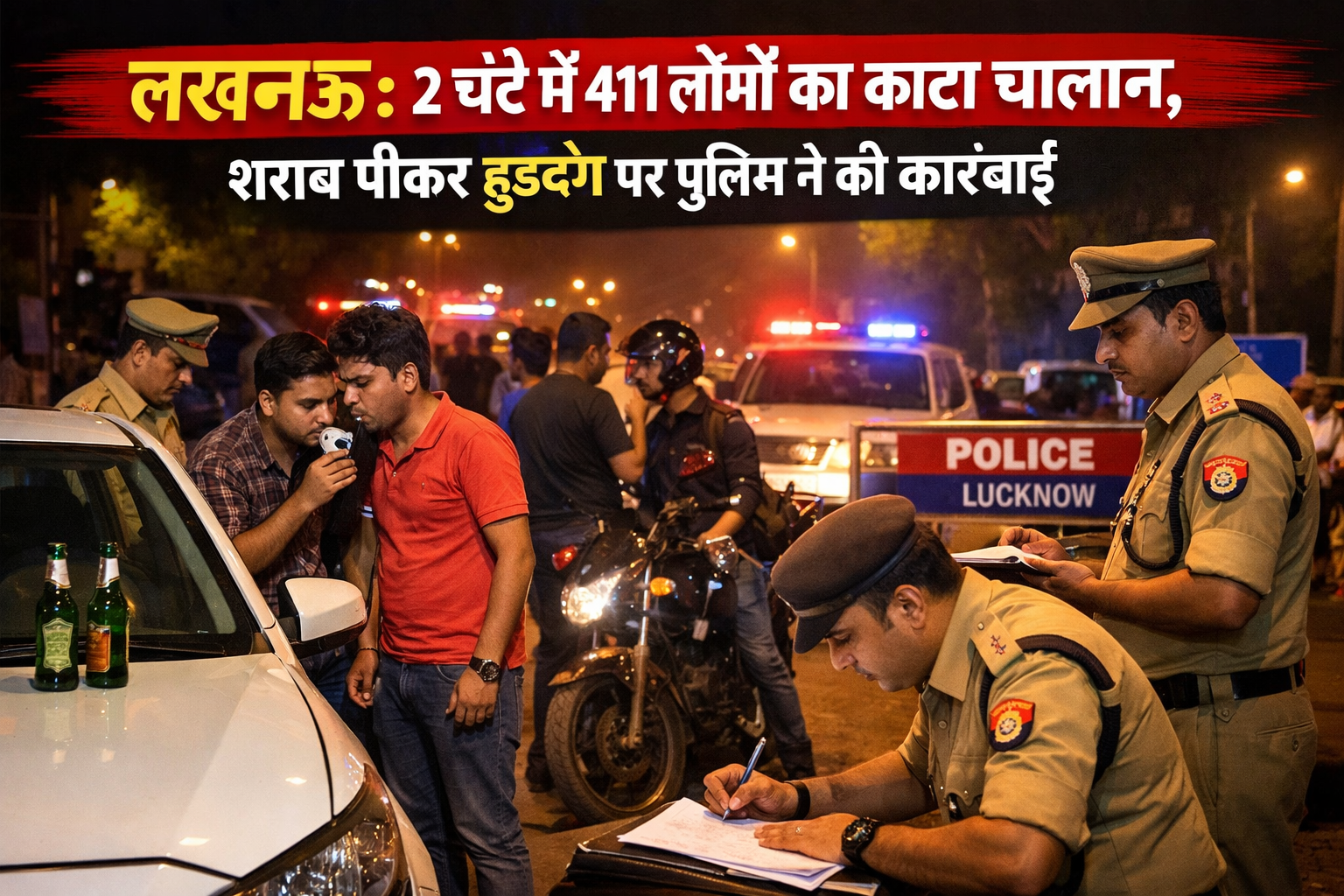 लखनऊ: 2 घंटे में 411 लोगों का काटा चालान, शराब पीकर हुड़दंग पर पुलिस ने की कार्रवाई