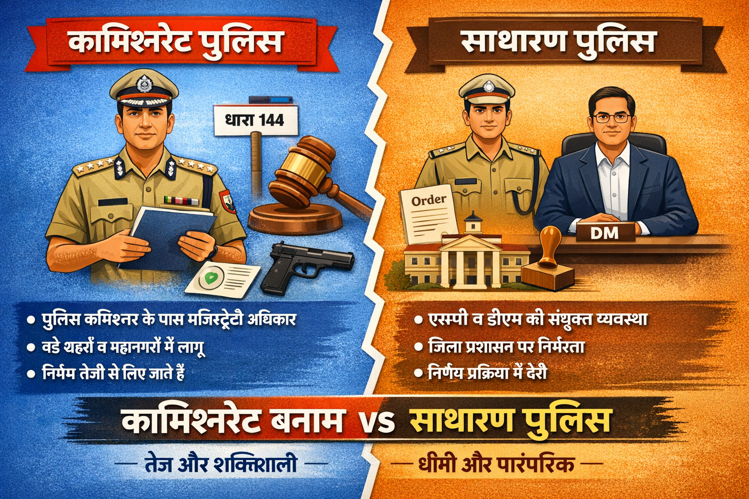 कमिश्नरेट पुलिस व जिला पुलिस में क्या अंतर है?