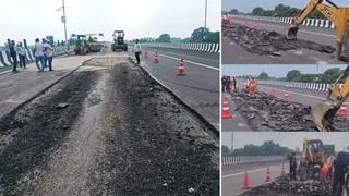 उद्घाटन के मात्र 14 दिन बाद लखनऊ-कानपुर एक्सप्रेसवे की सड़क धंसी, उन्नाव में गड्ढे