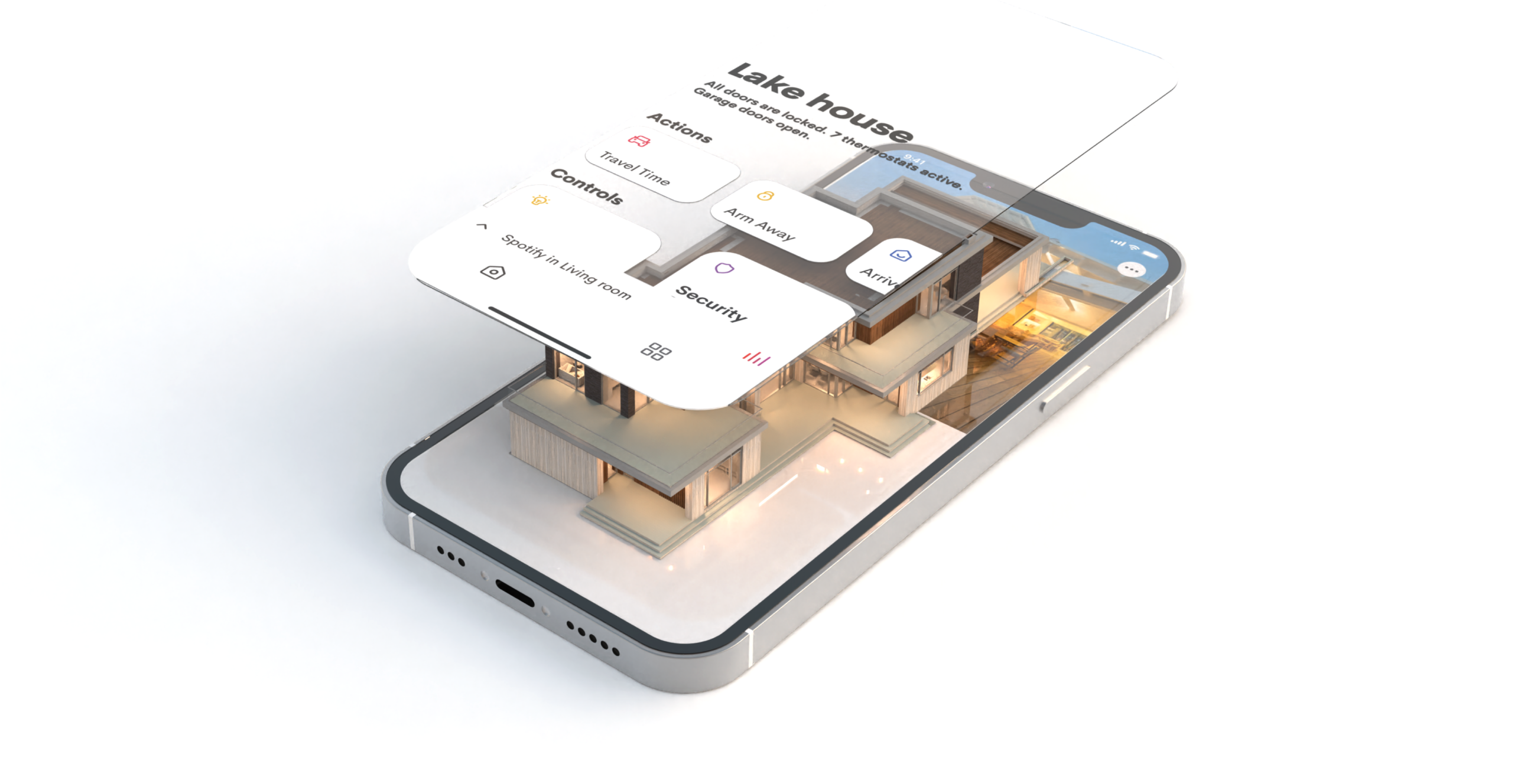 Crestron Home OS 4 user interface displaying smart home controls and lighting management system