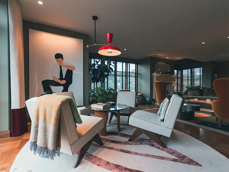Smart home living room with multi-room audio and lighting control Smart home living room with multi-room audio and lighting control