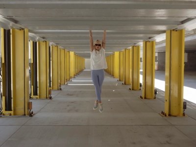 blonde model suspended