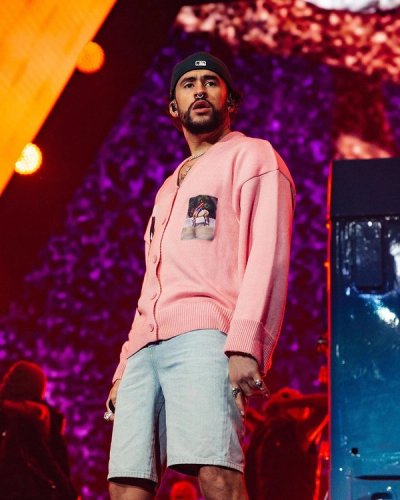 Bad Bunny wearing merch