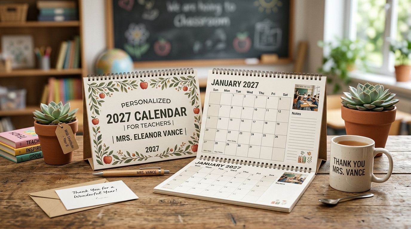 Personalised 2027 calendars for teachers' end of year gifts