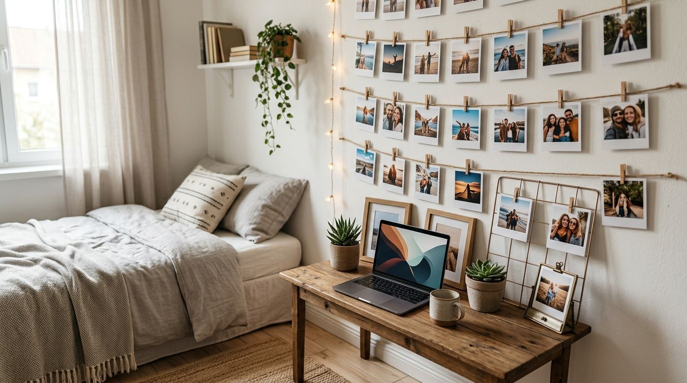 Creative ways to display photo prints in a small bedroom