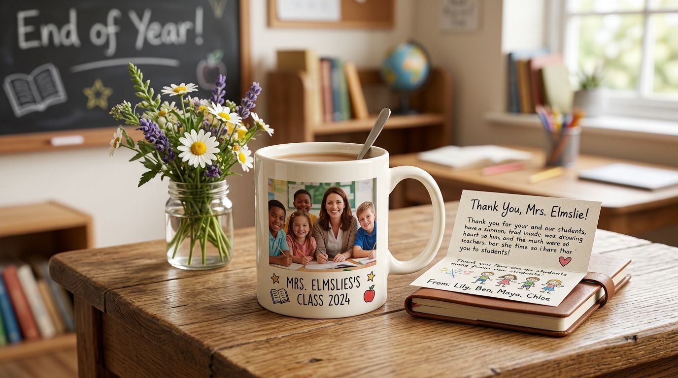 Personalised photo mugs for teachers' end of year gifts