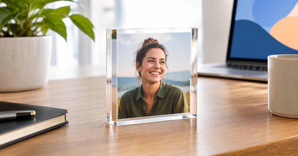 Personalised acrylic photo blocks as employee recognition awards