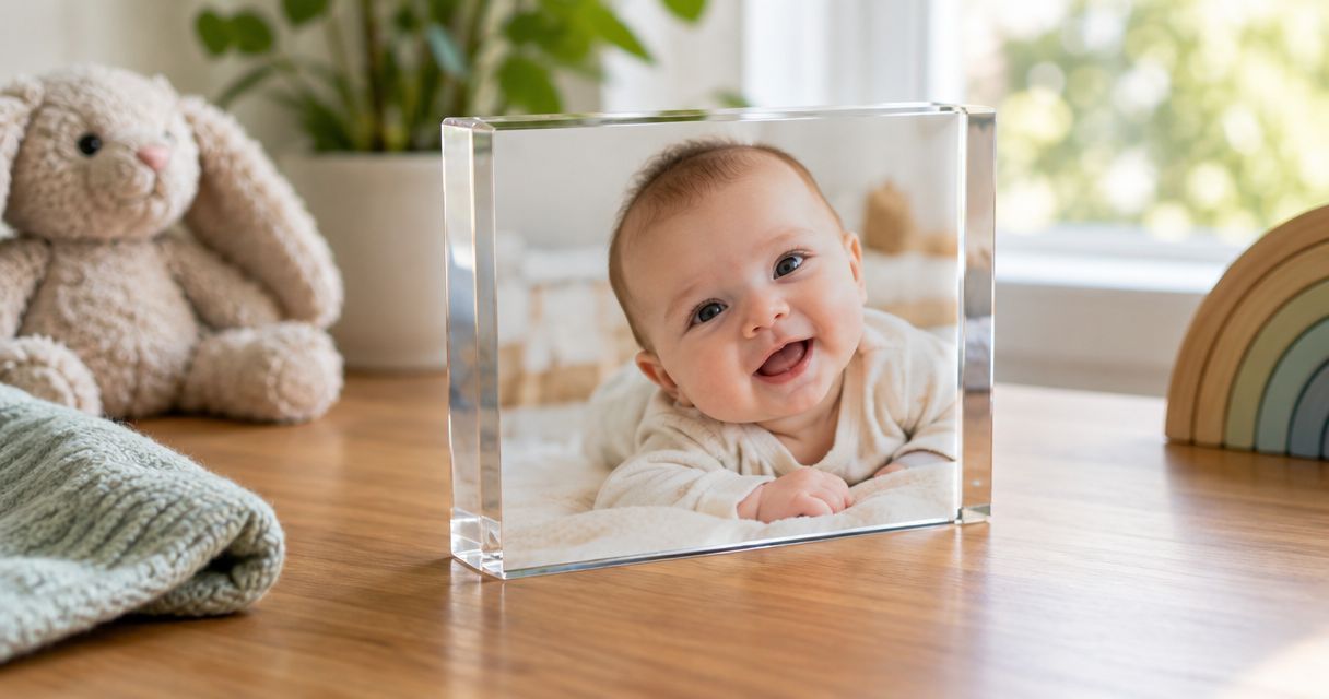Personalised acrylic photo blocks for baby announcements