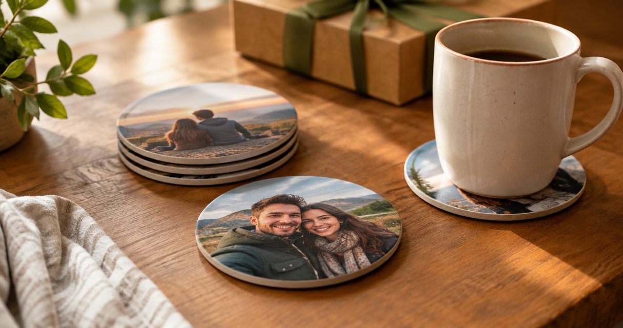 Personalised photo coasters for anniversary gifts