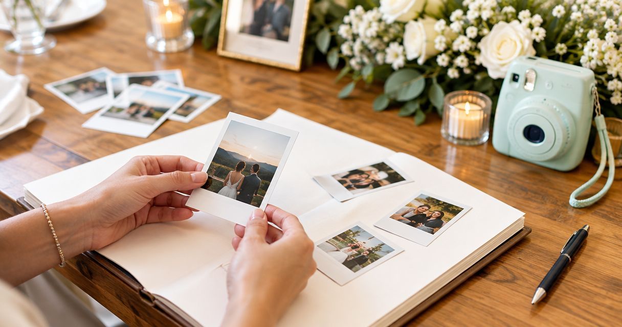 Personalised polaroid prints for wedding guest books