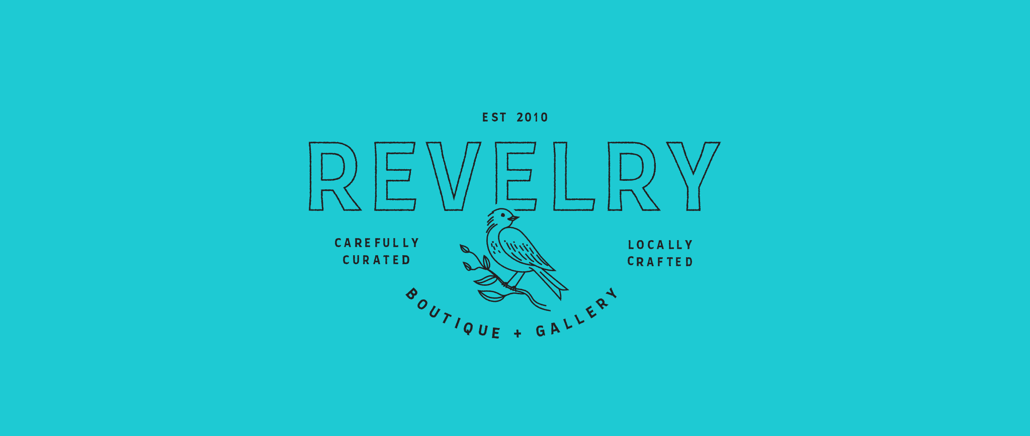 Black Revelry logo on a blue background. "Carefully curated, locally crafted, boutique and gallery."
