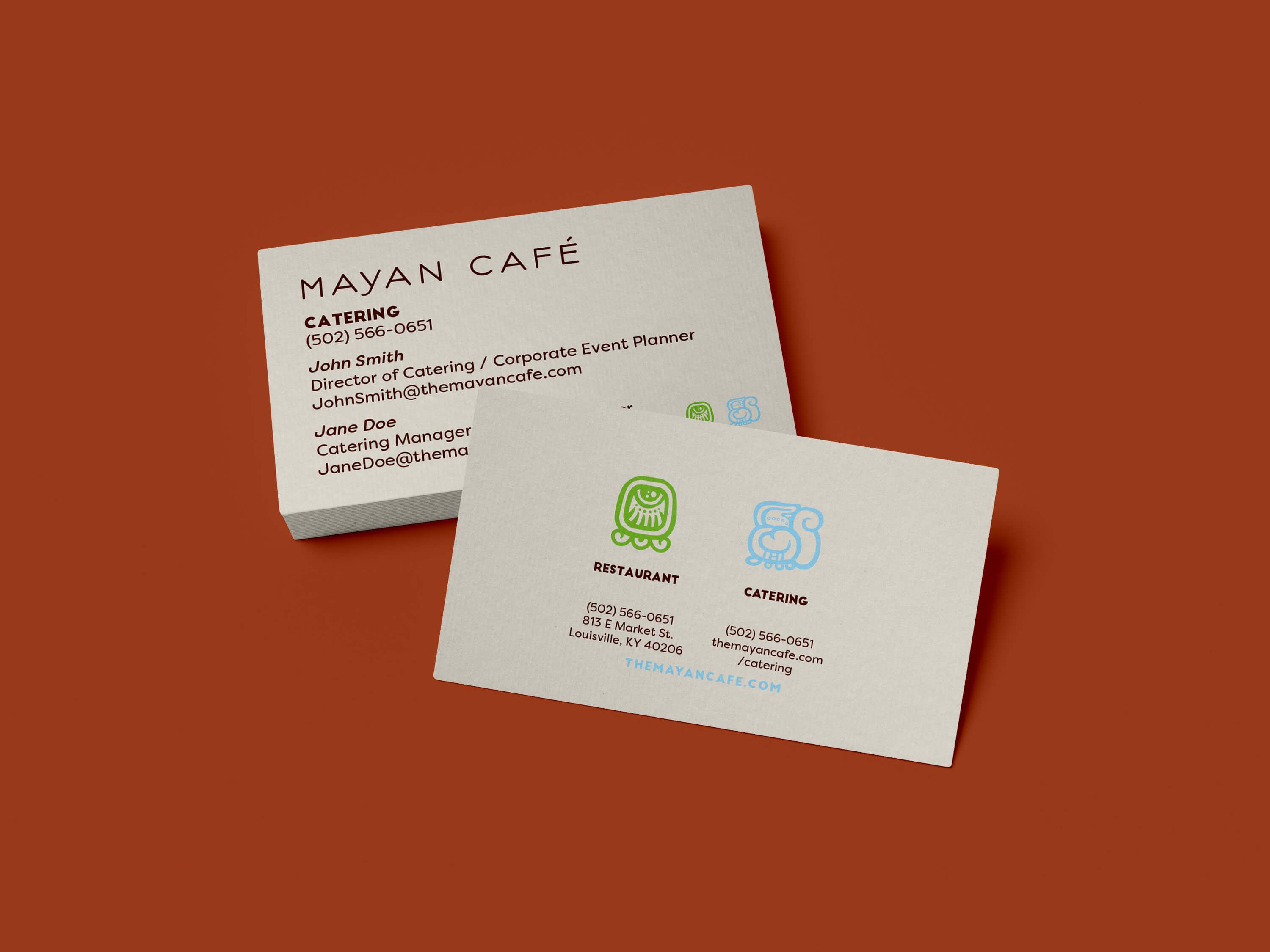 Mayan Cafe catering business card design.