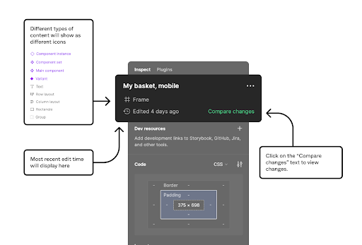 showing the features and functionality of version history