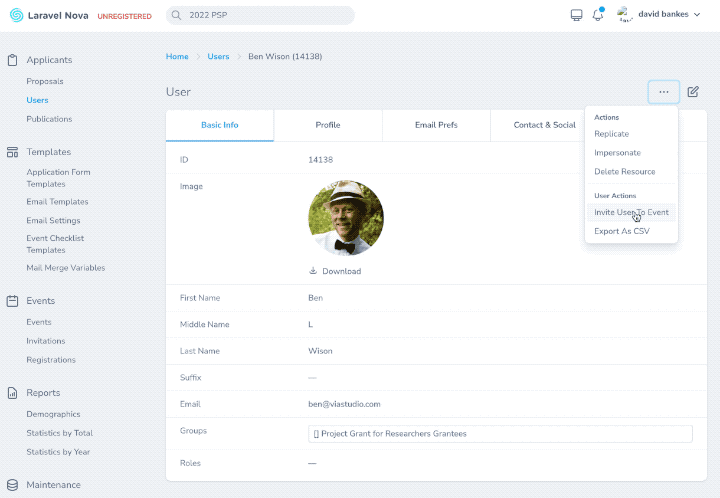 animation of a quick action in the LI grant application system