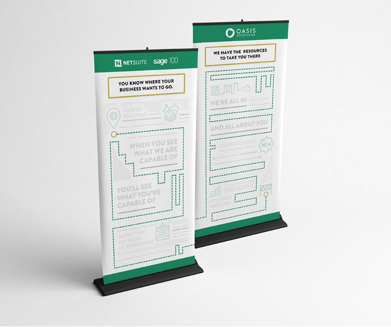 Two Oasis pop-up display banners.