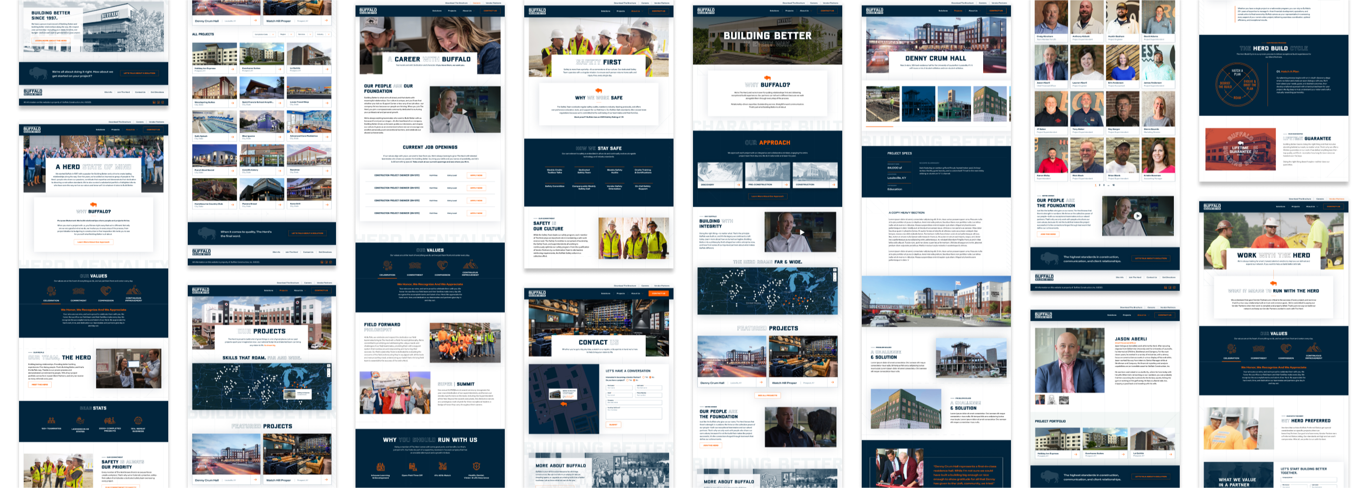 An assortment of Buffalo Construction website pages