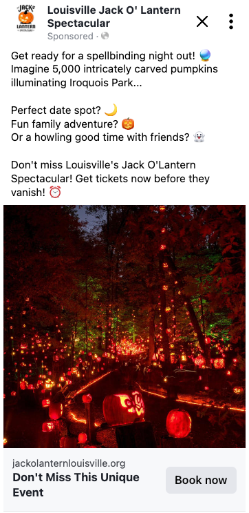 Jack O Lantern Spectacular social ad example