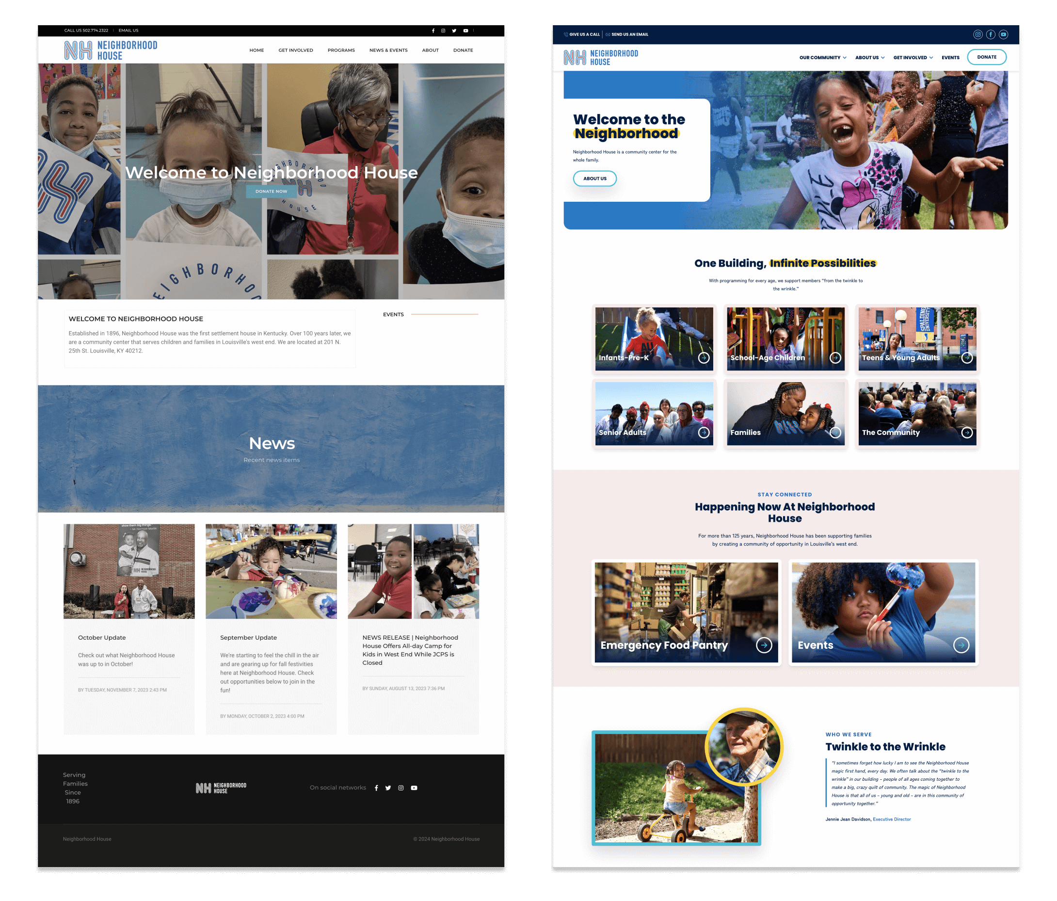 Before and After screenshots of Neighborhood House website
