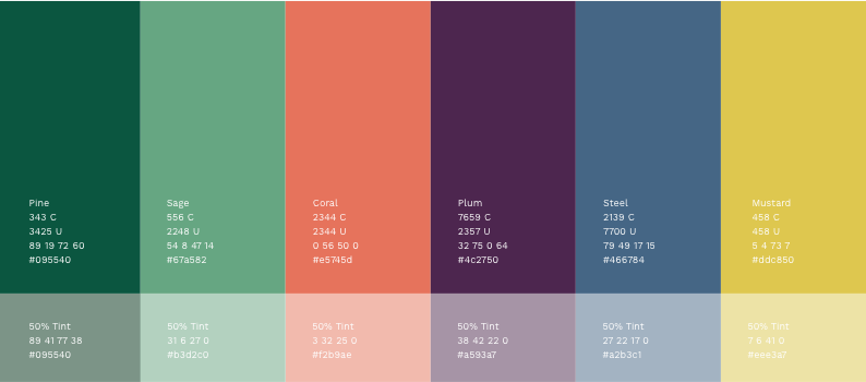 Treyton Oak Towers color palette from their brand guidelines.