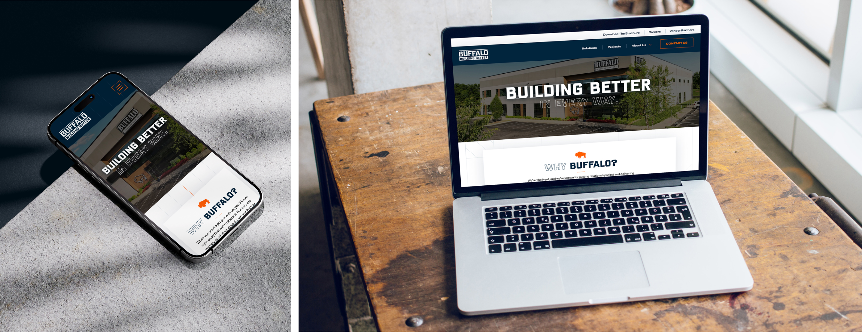 The new Buffalo Construction website on mobile and laptop devices