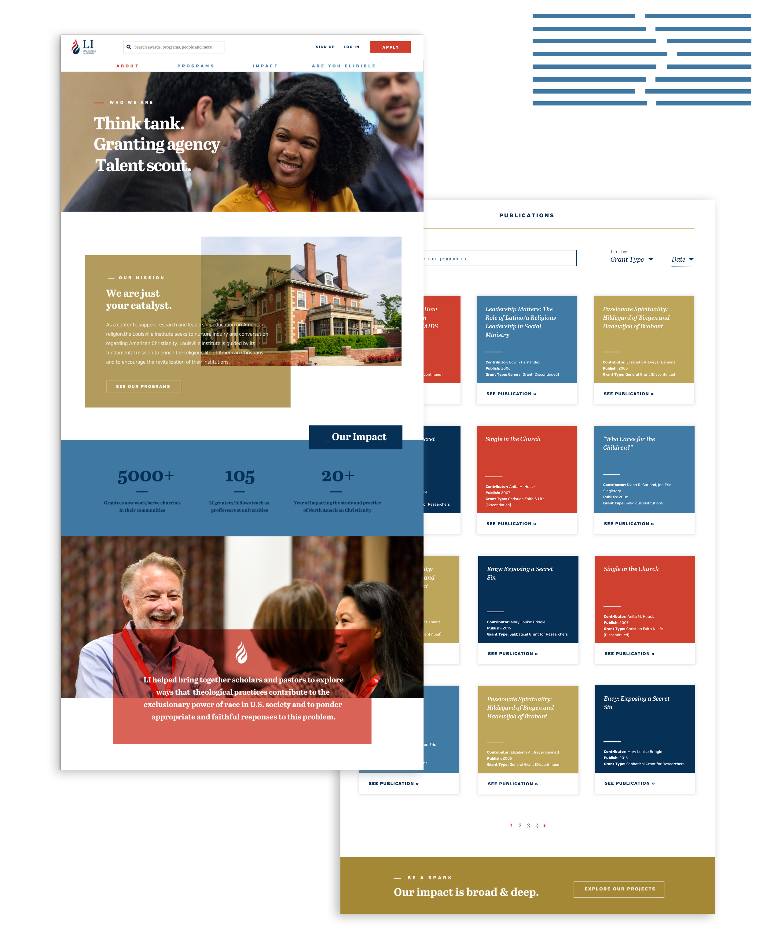 Wireframe designs for the Louisville Institute site.