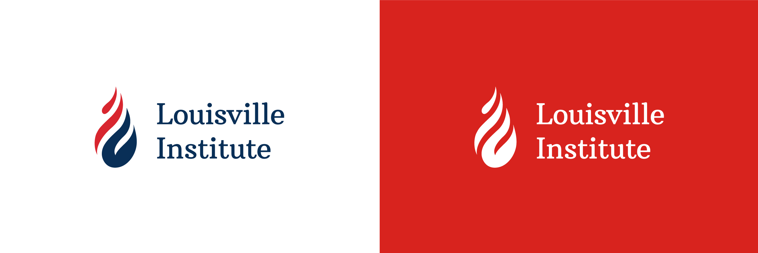 Louisville Institute logo on a white background and on a red background.