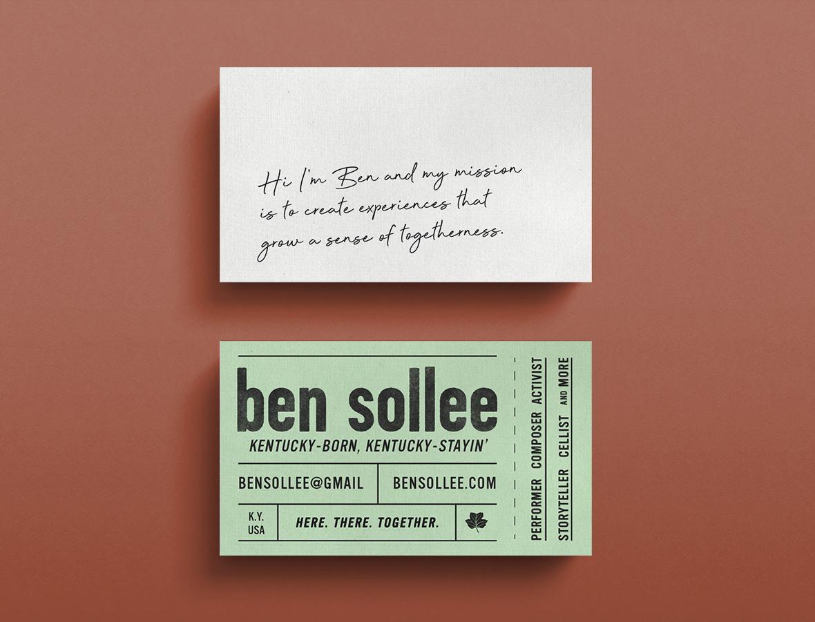 Custom musician business cards for Louisville, Kentucky native Ben Sollee.