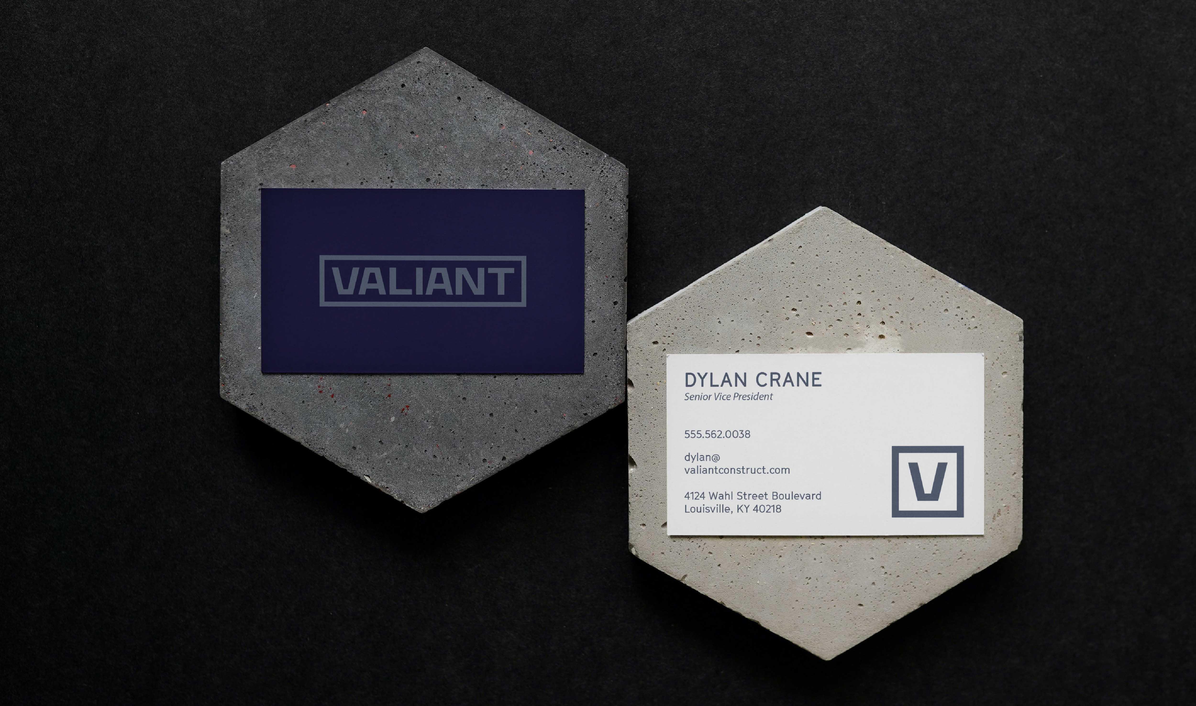 Front and back of a Valiant business card
