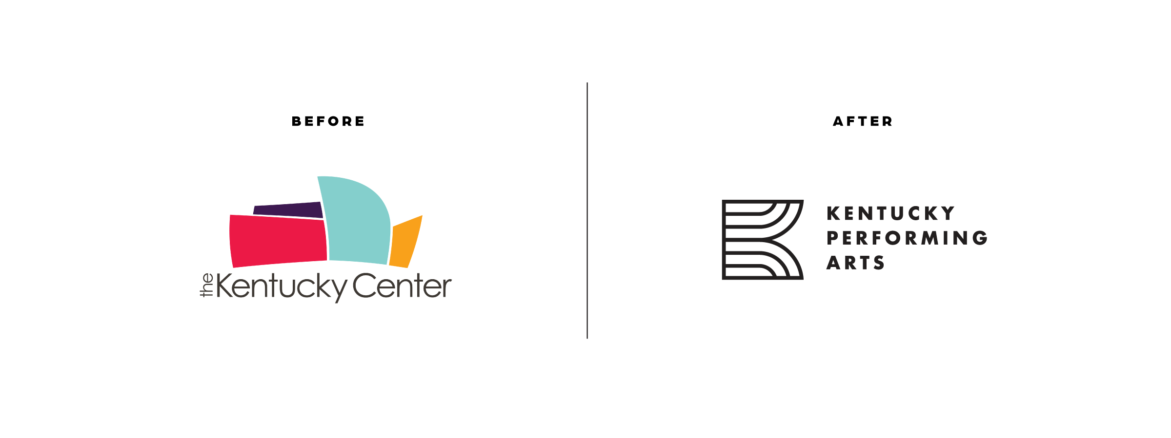 Kentucky Performing Arts Center before and after logos.
