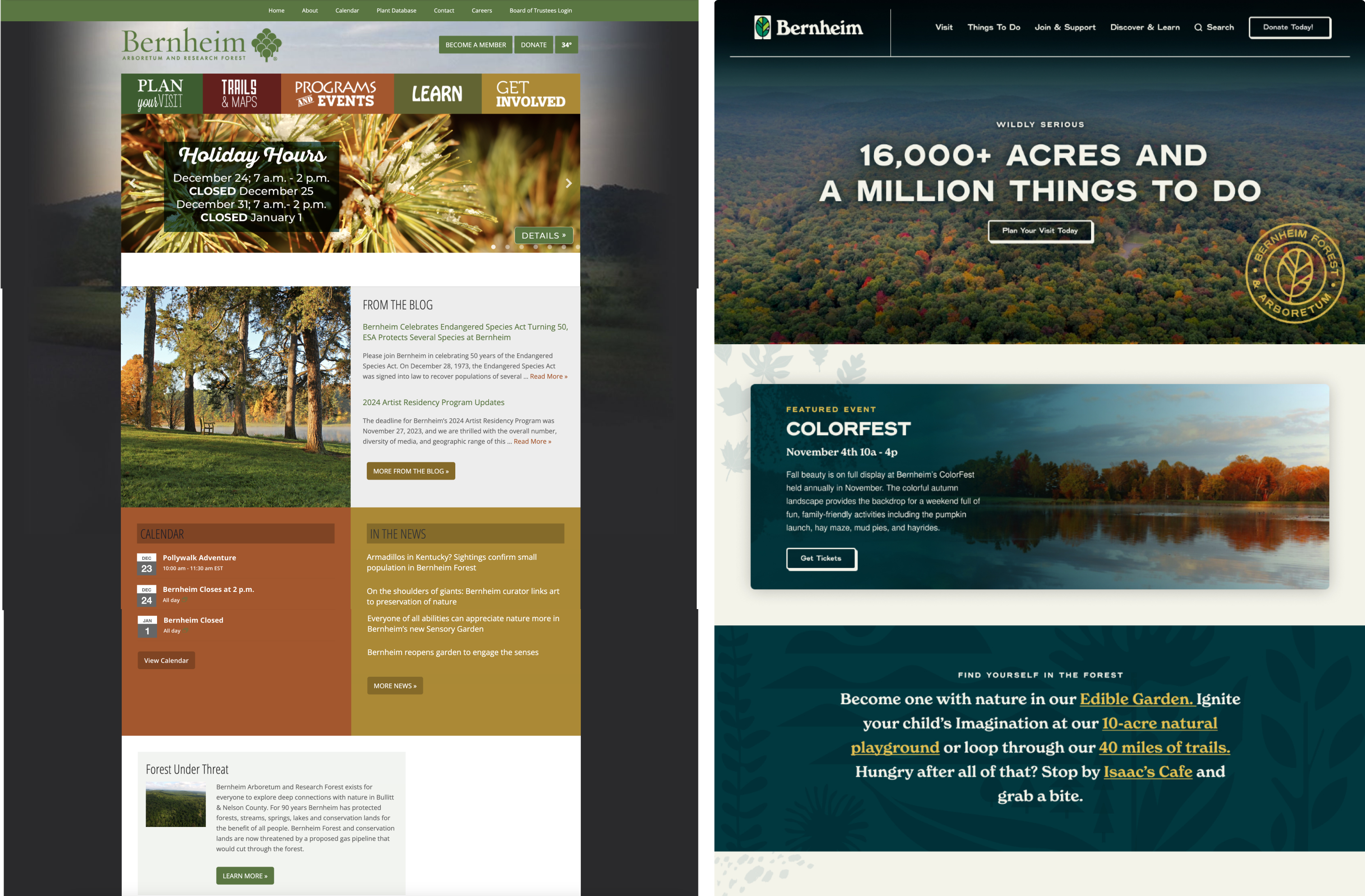 Before and After screenshots of Bernheim website