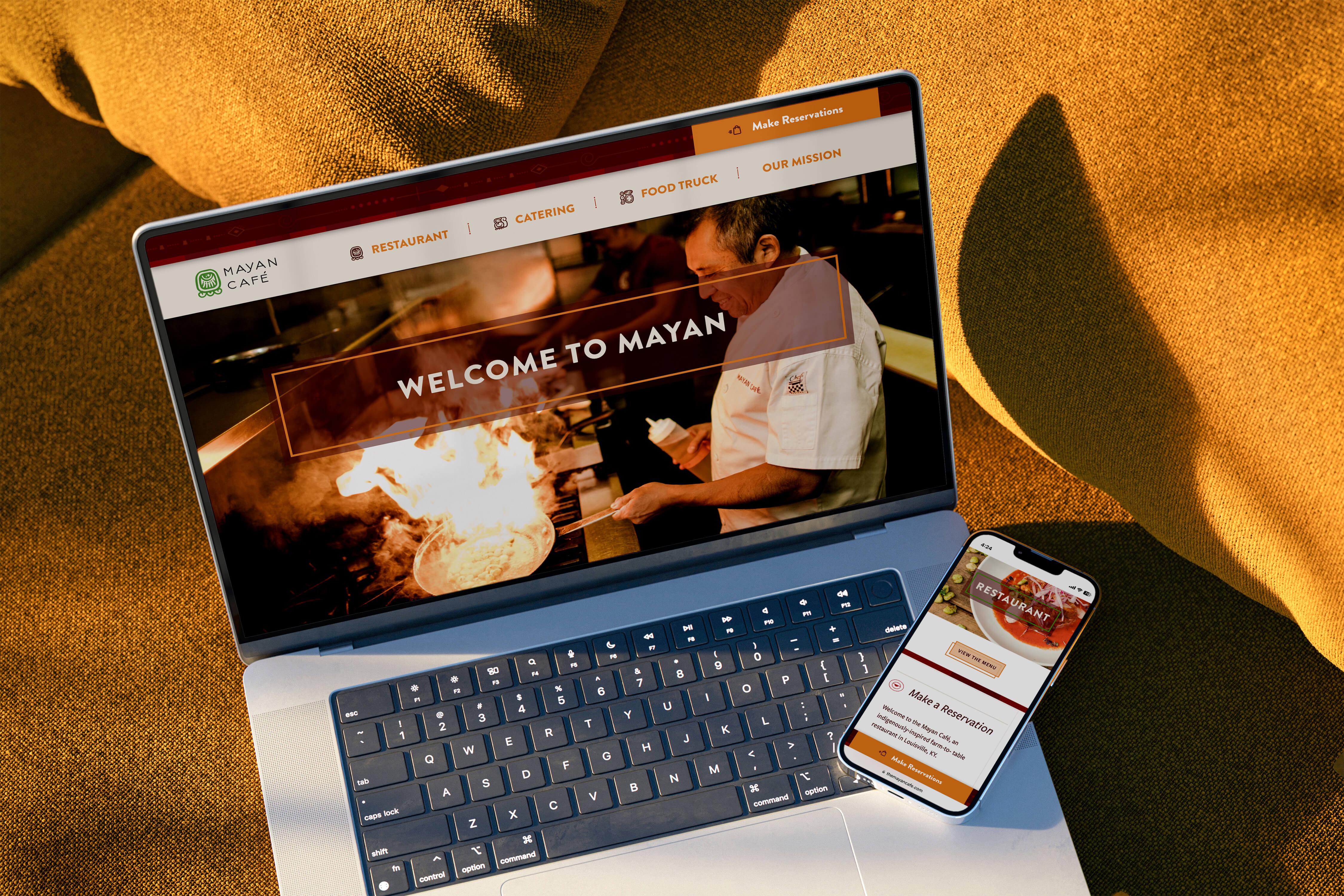 Mayan Cafe website on laptop and mobile.