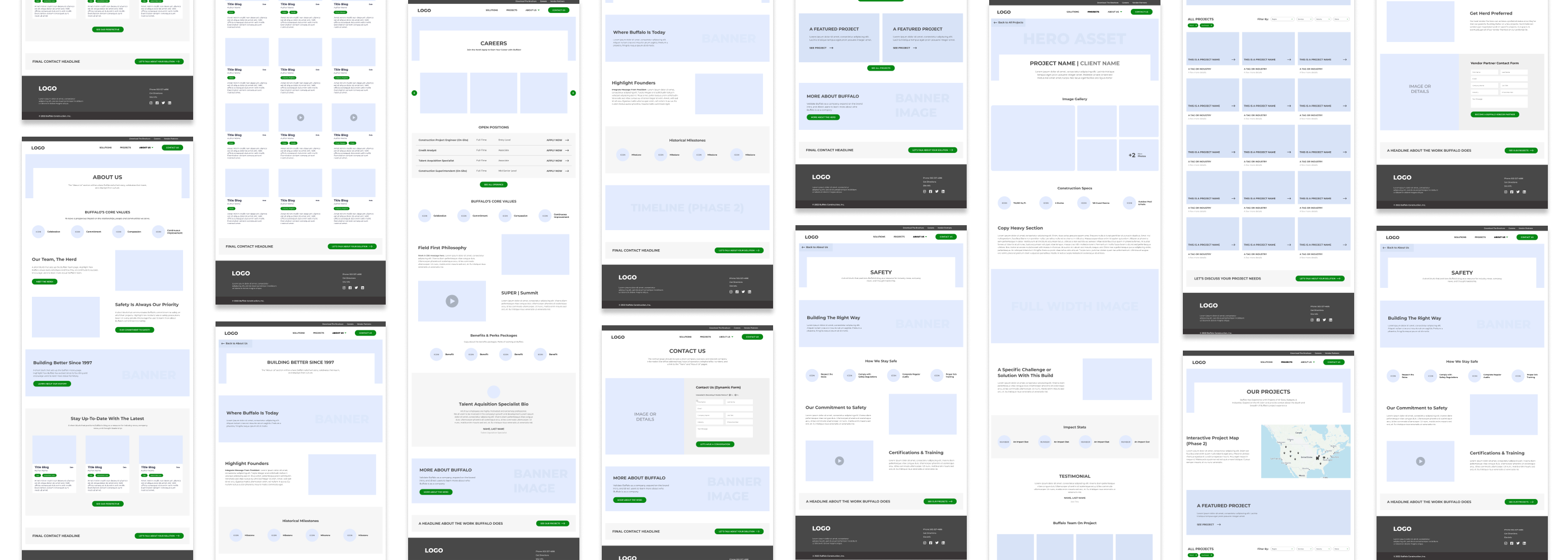 Buffalo Construction website wireframes