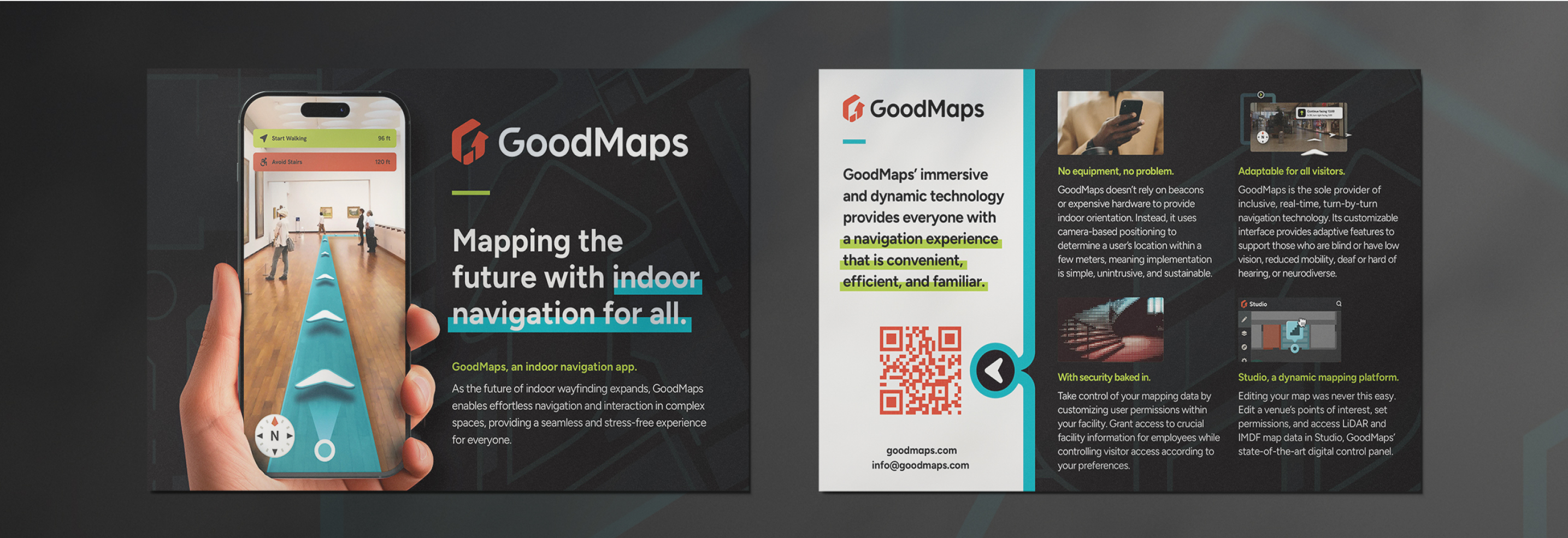 Mockups of Goodmaps marketing collateral