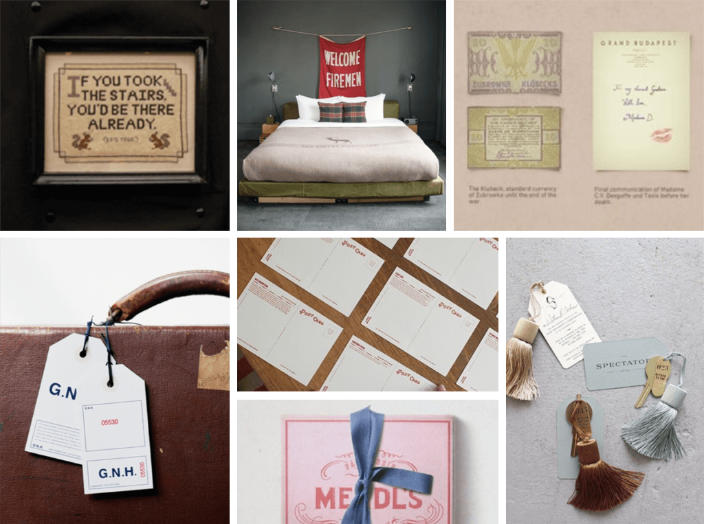 Inspirational mood board for hotel brand identity.