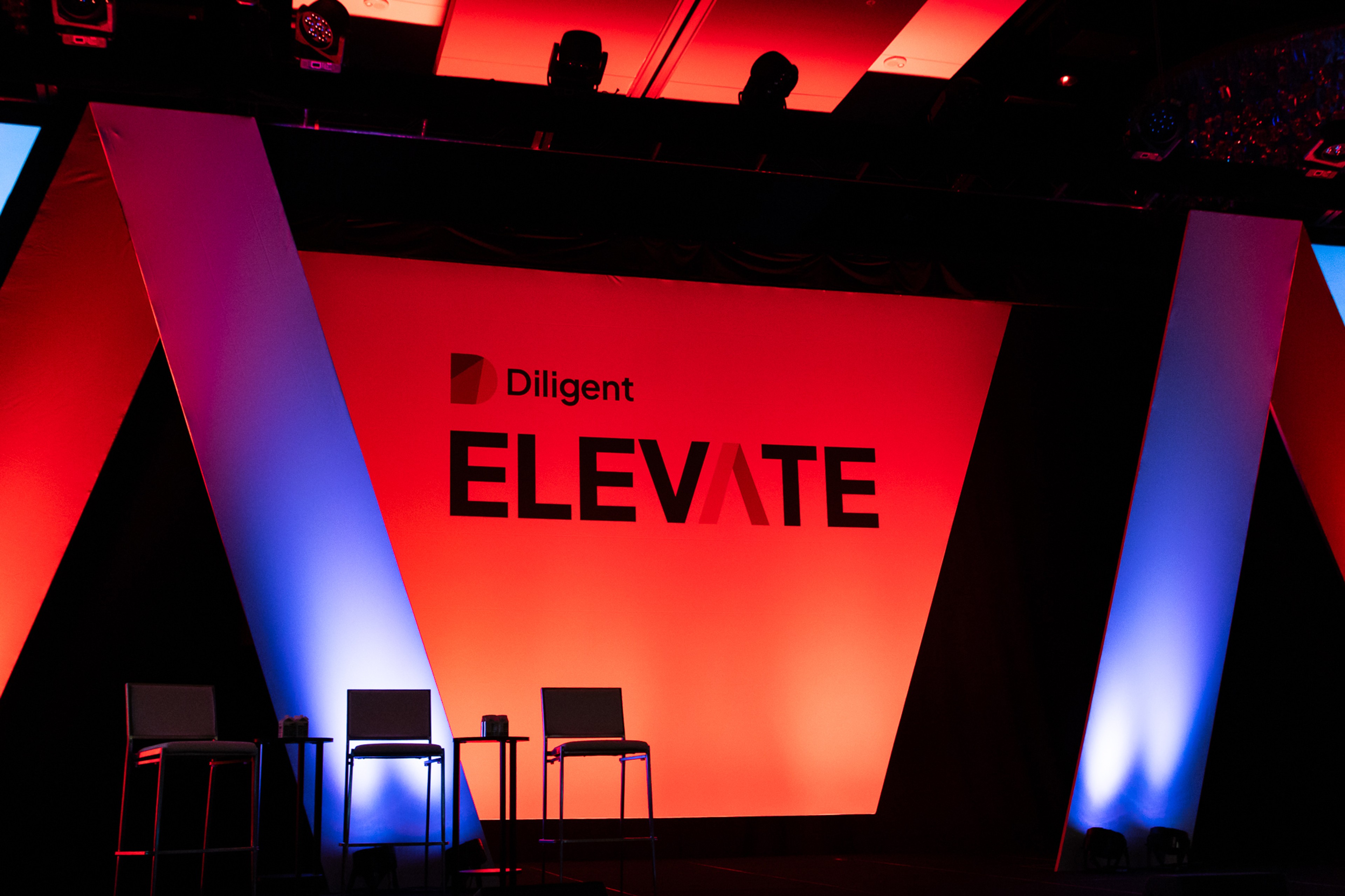 Photo of the stage at Diligent's Elevate conference