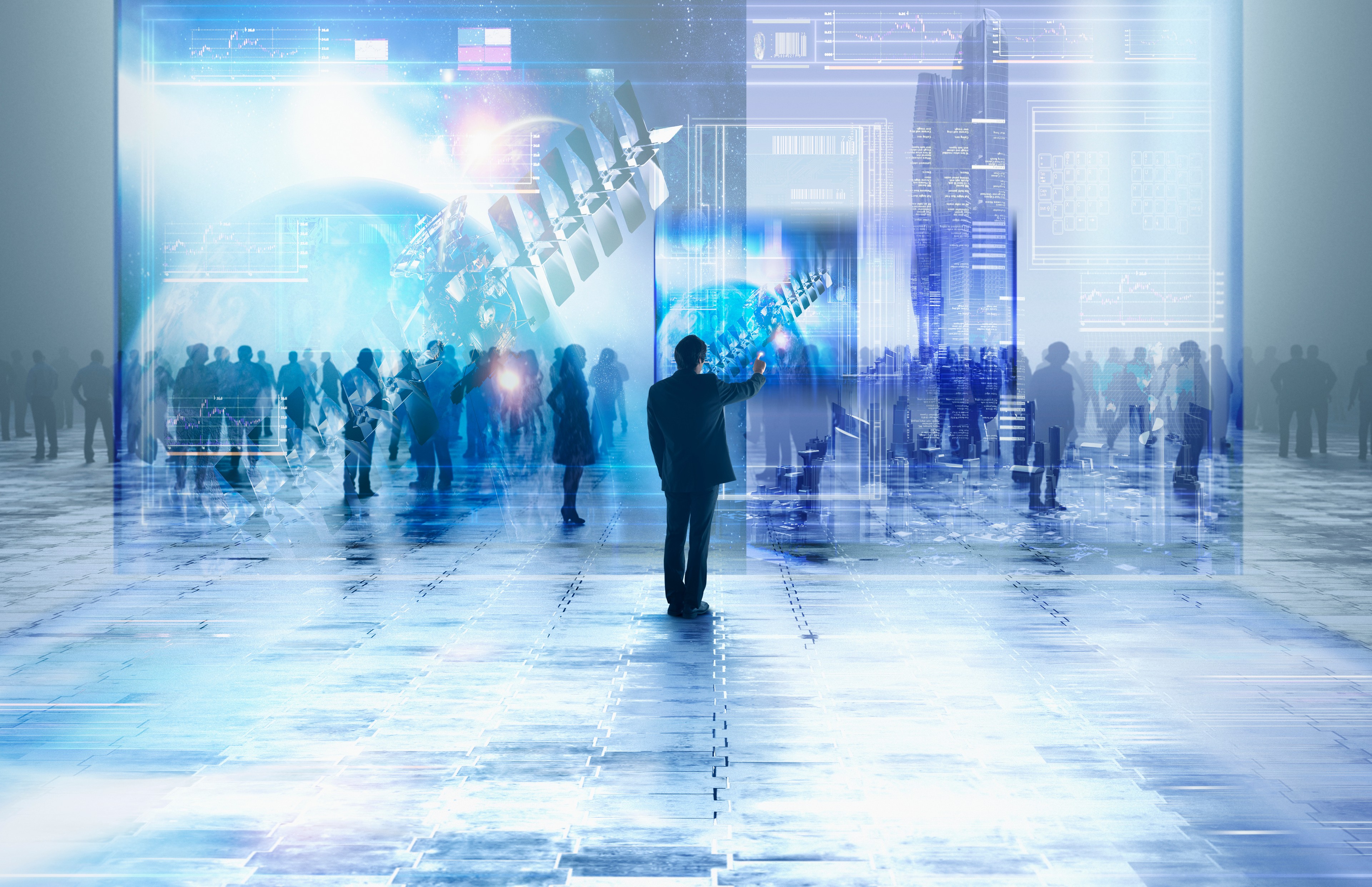 People in a futuristic office