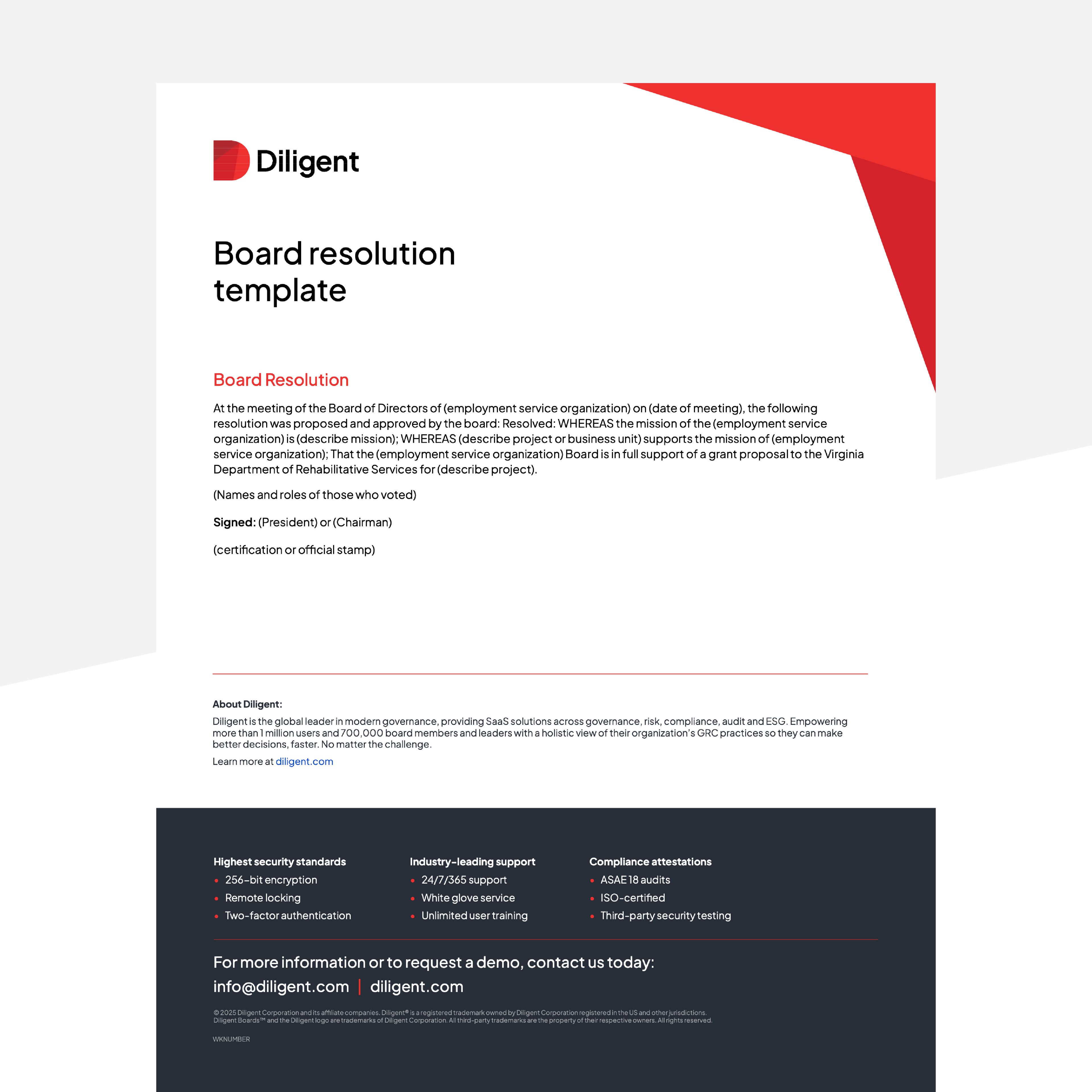 Diligent's board resolution template