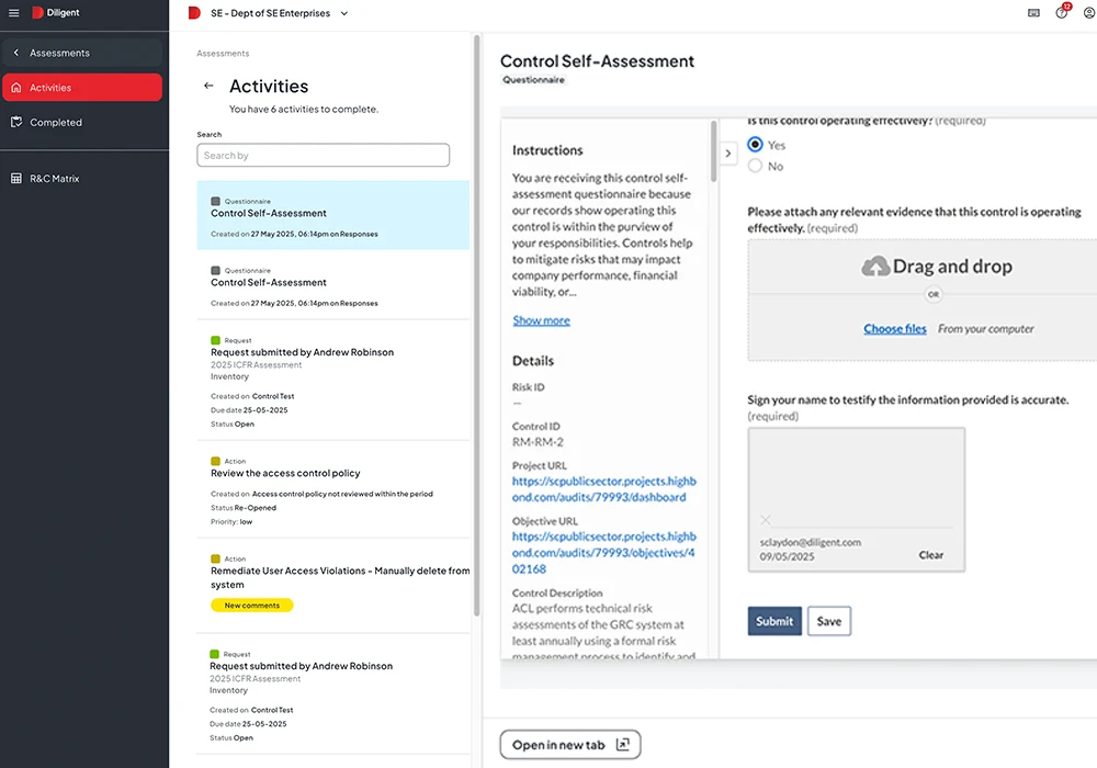 Dashboard Screen showing audit process