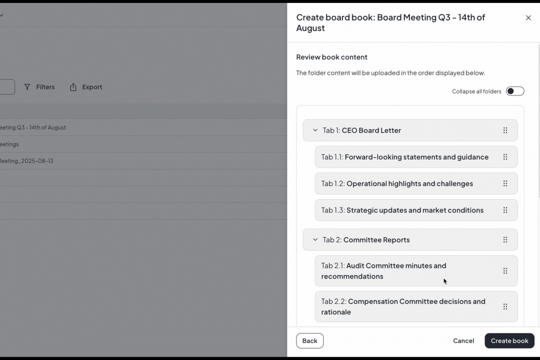 Diligent Boards reordering functionality
