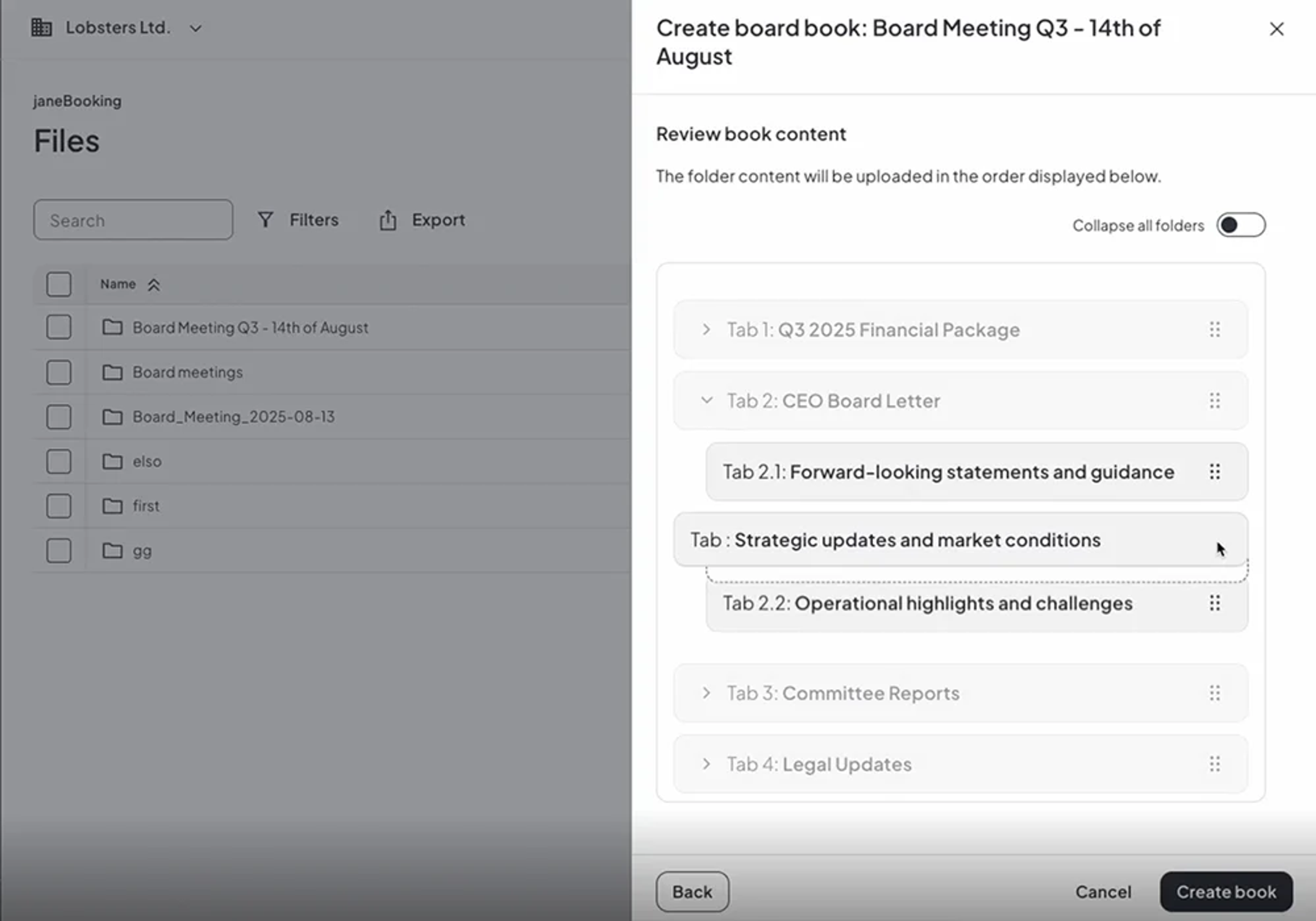Creation of a board book on the Diligent One platform