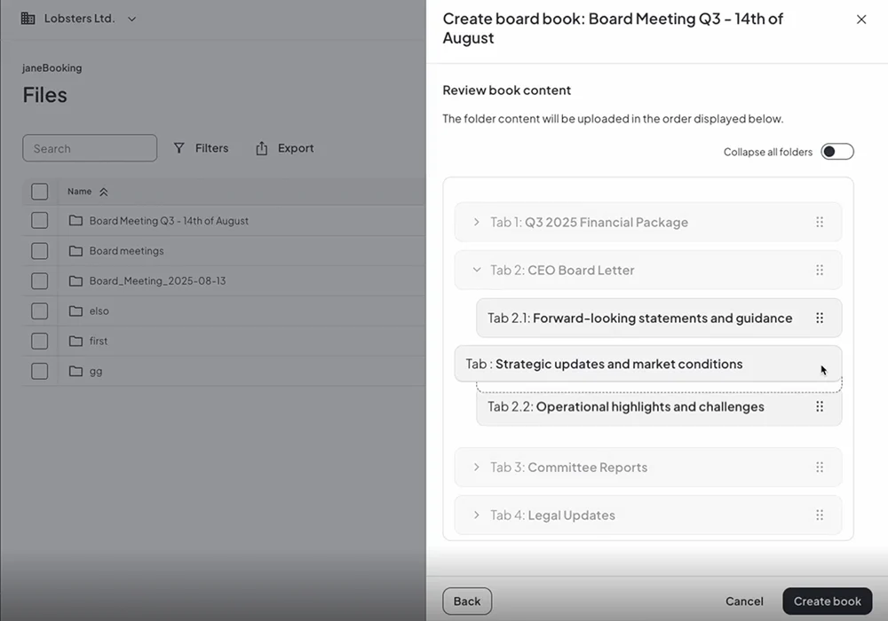 Creation of a board book on the Diligent One platform
