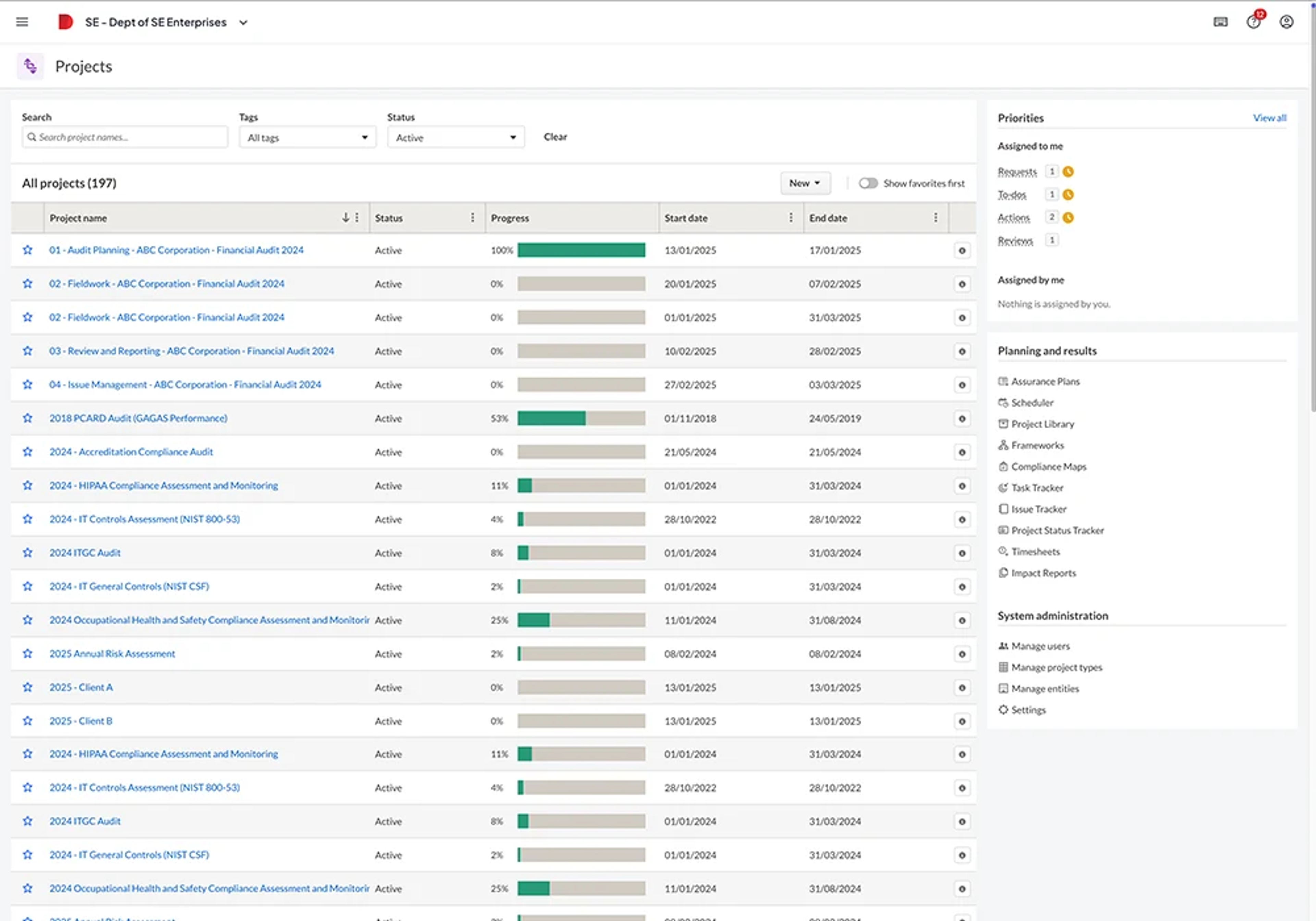 Audit projects in the Diligent One Platform, which helps teams build a better compliance culture